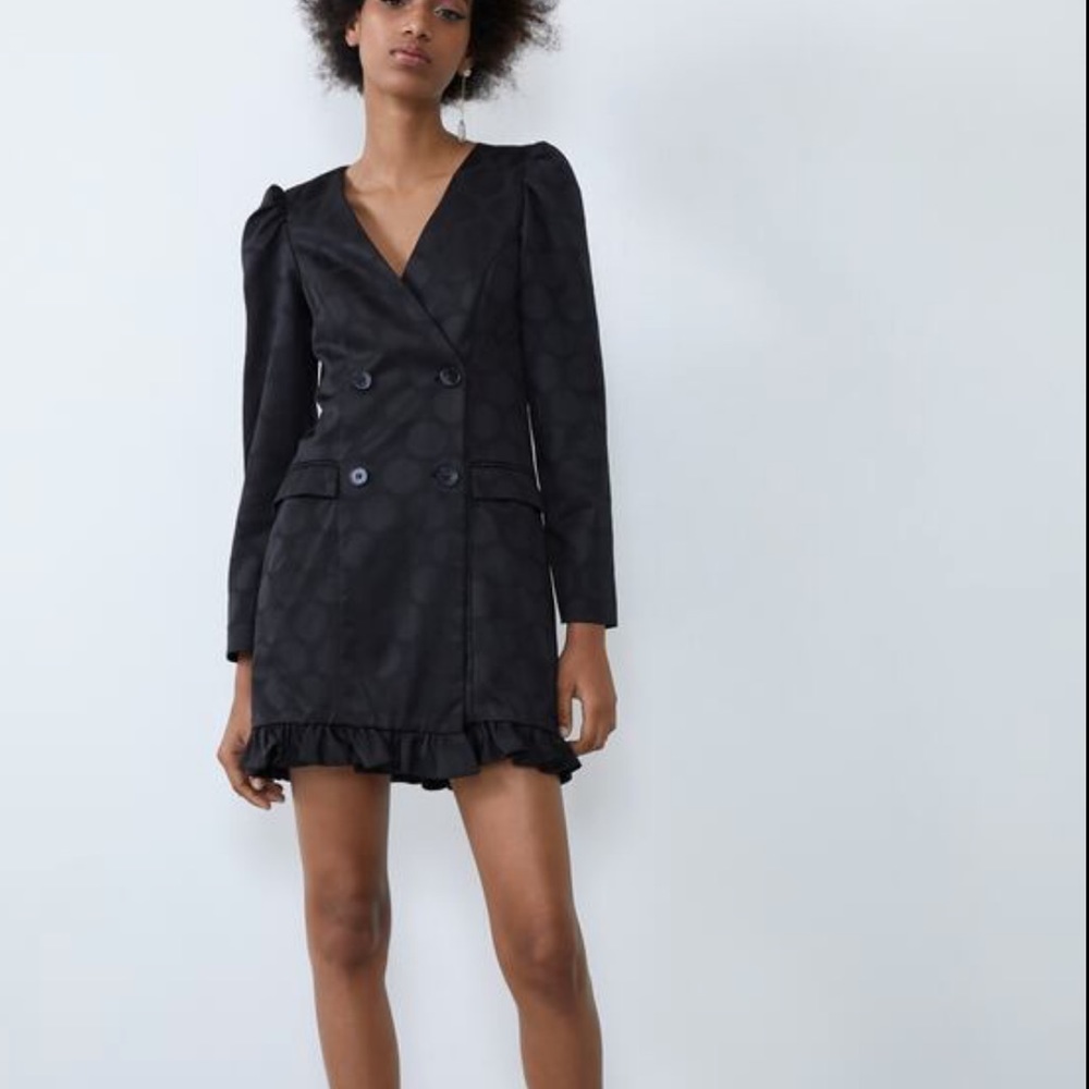Zara jacquard blazer dress in navy NWTS XS